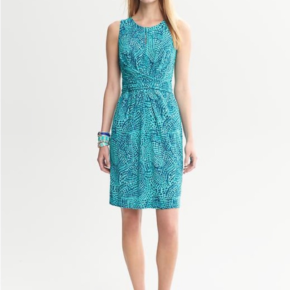Banana Republic Teal Patterned Midi Dress